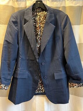 Woman’s Navy Blazer with Leopard Print Lining